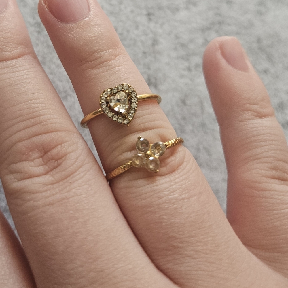 Set of 2‎ Adjustable Rings Gold Plated Stainless Steel With Rhinestones